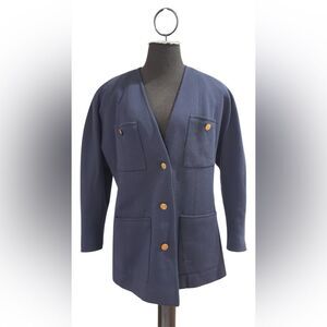 Bergdorf Goodman Dark Navy Blue Wool Blazer Jacket Size 40